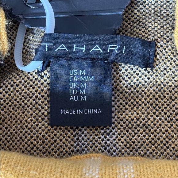 Tahari Plaid Mock Neck Sweater Top Set NWT Yellow M w/ Matching Headband - Picture 4 of 5